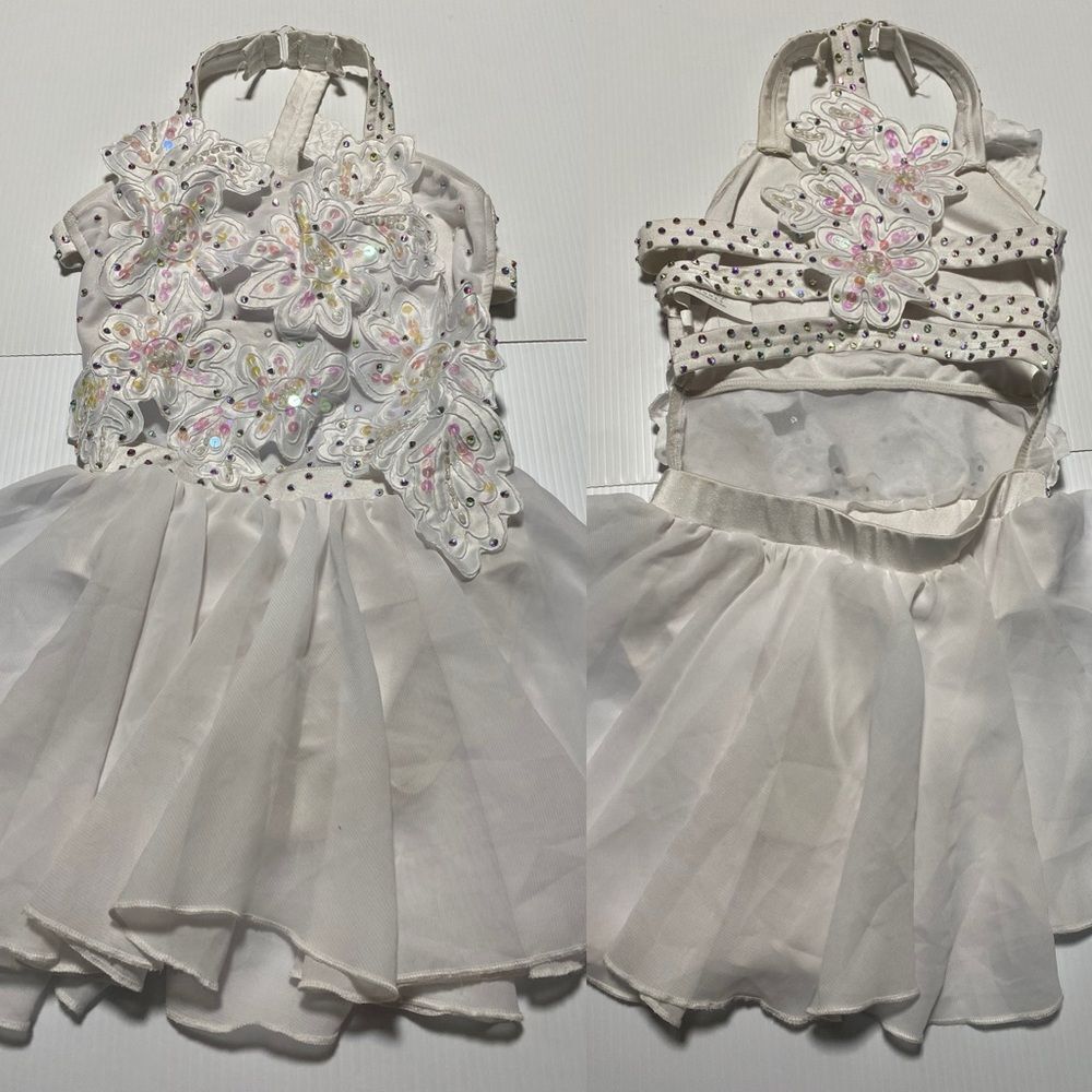Glamour solo dance costume white lyrical rhinestoned LC-large child